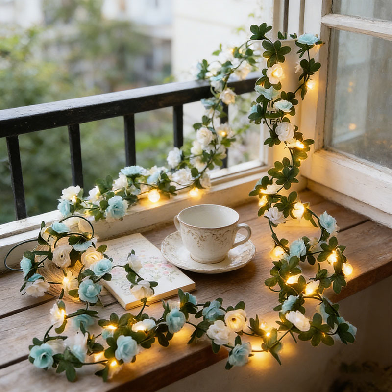 Flower Photography Led Lighting Pack - 3팩 (꽃줄+LED 조명 1개) 인공 꽃줄,
